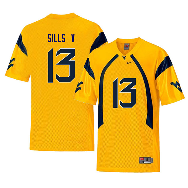 Men #13 David Sills V West Virginia Mountaineers Retro College Football Jerseys Sale-Yellow